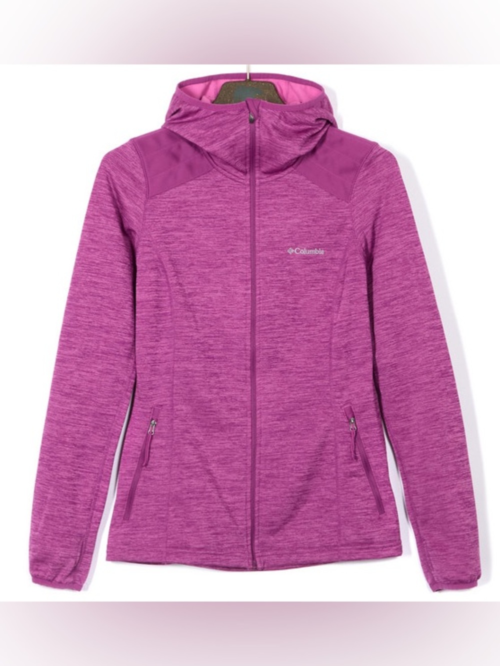 Columbia Hooded Fleece Full Zip Jacket Purple & Pink Pockets Thumb Holes L Large